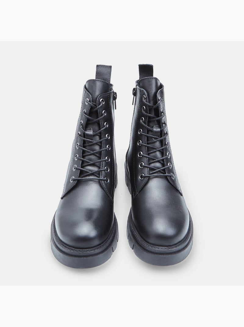 Bottines à lacets en cuir Noir - Kiabi