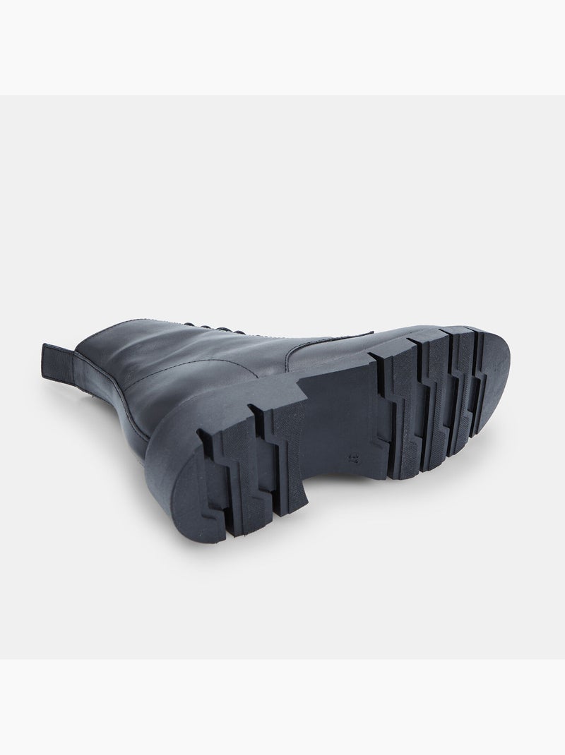 Bottines à lacets en cuir Noir - Kiabi