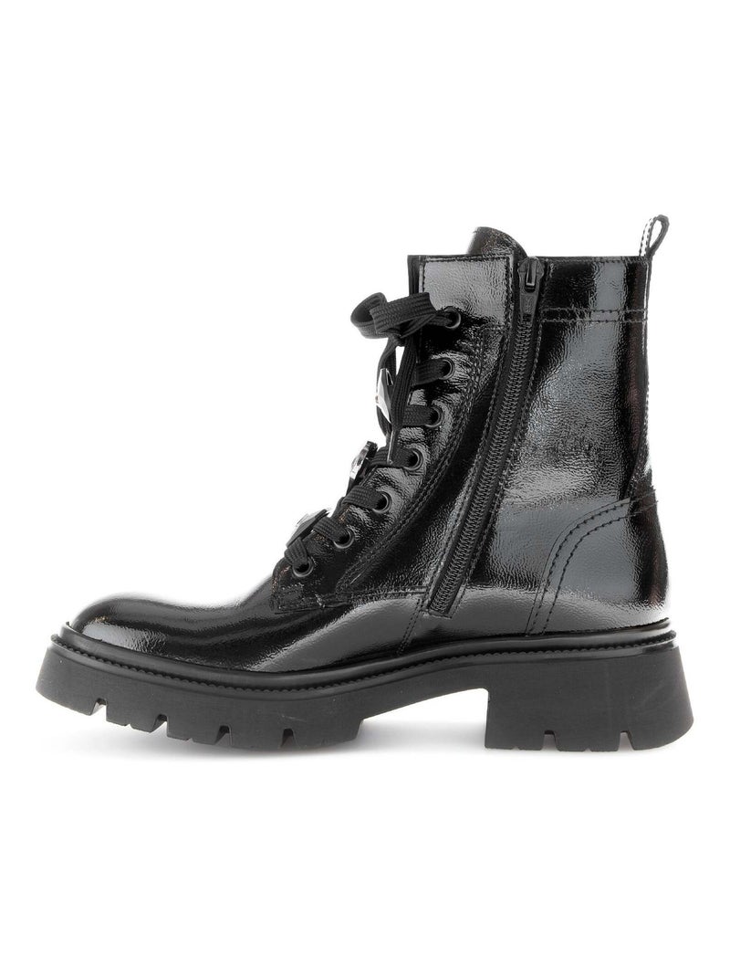 Bottines à lacets  en cuir vernis Noir Noir - Kiabi