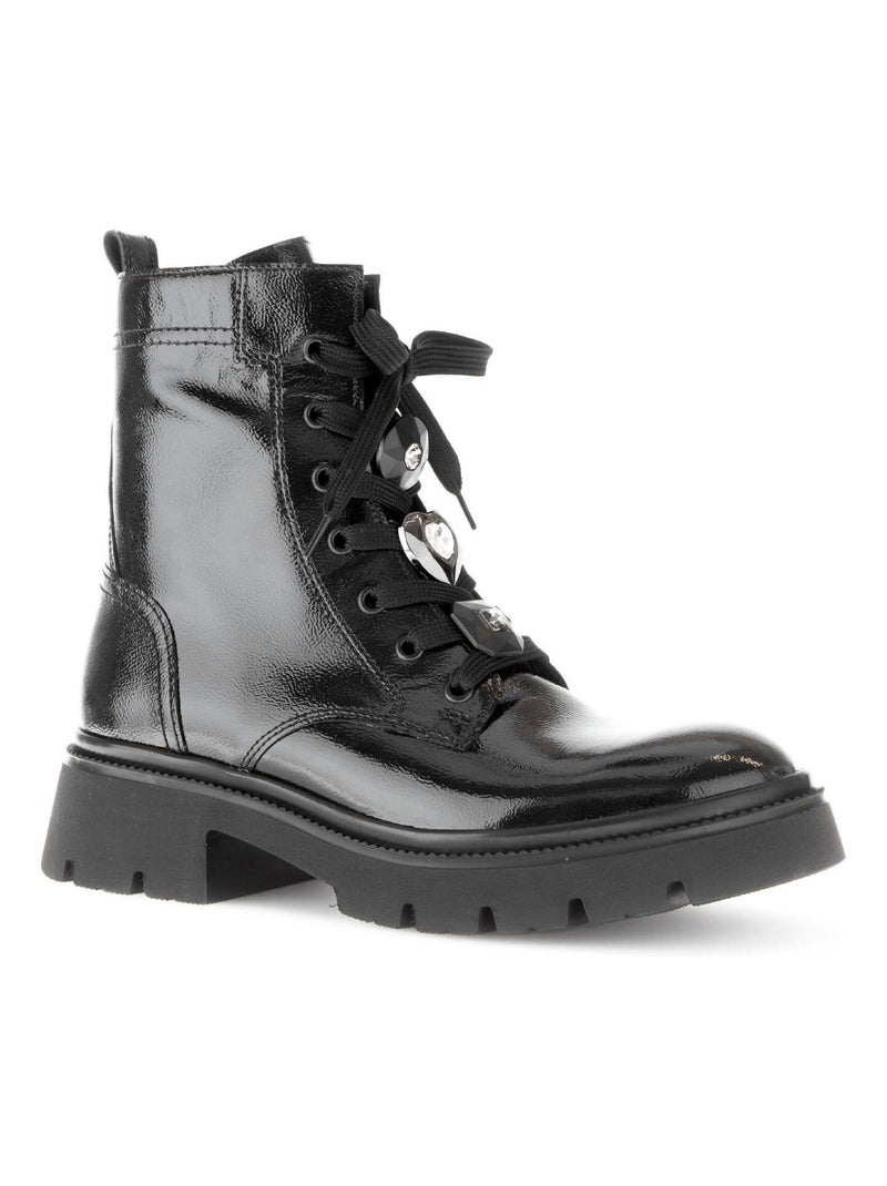 Bottines à lacets  en cuir vernis Noir Noir - Kiabi