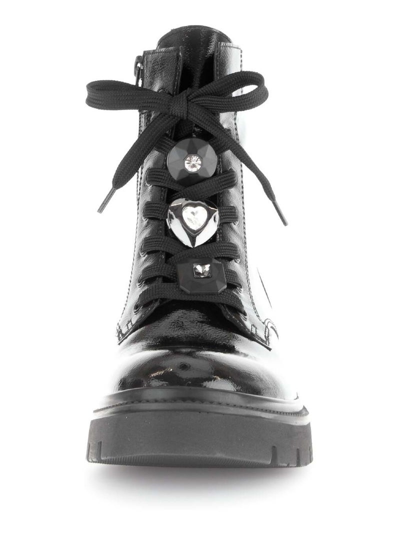 Bottines à lacets  en cuir vernis Noir Noir - Kiabi