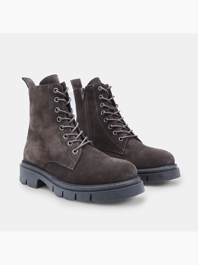Bottines à lacets  en daim Marron - Kiabi