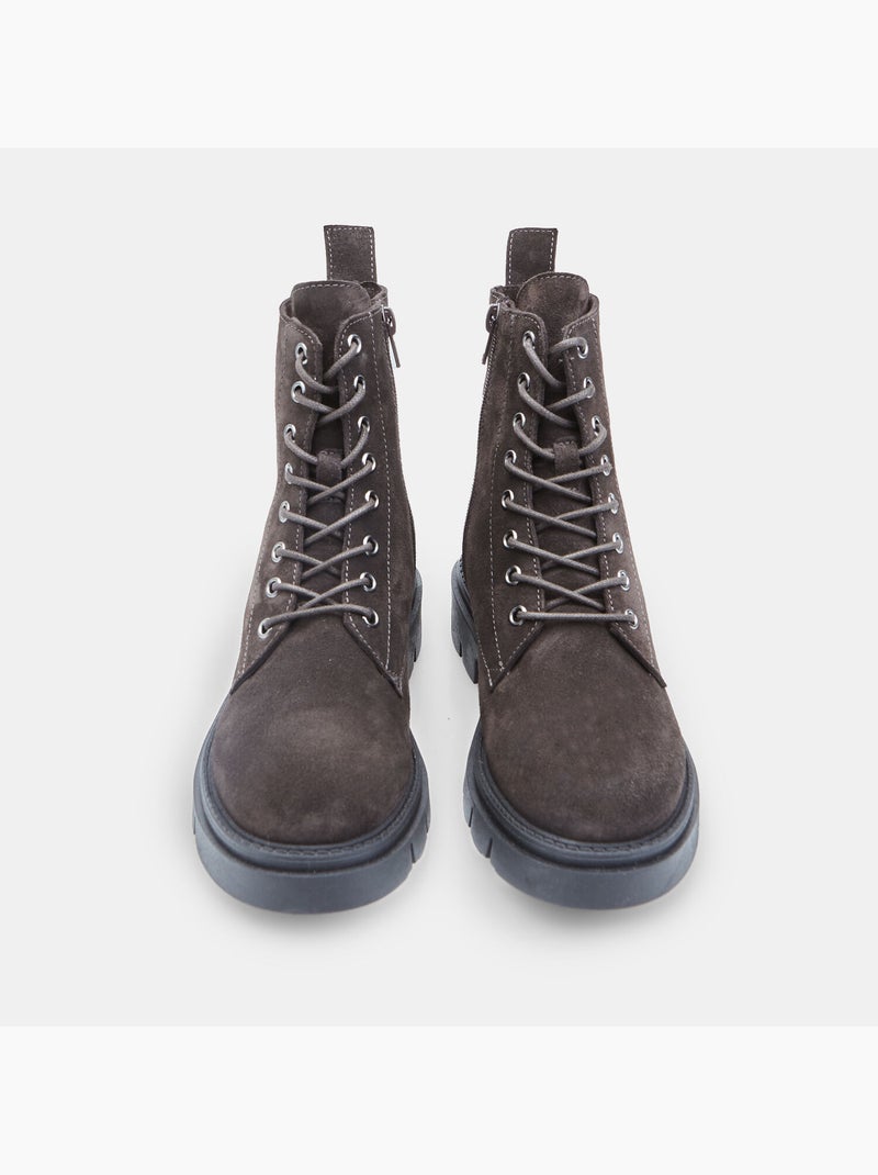 Bottines à lacets  en daim Marron - Kiabi
