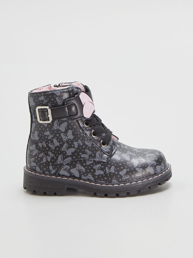 Bottines Fille Minnie Mouse En Cuir Noir Avec Fermeture éclair - Réglables, Neuves Avec Boîte