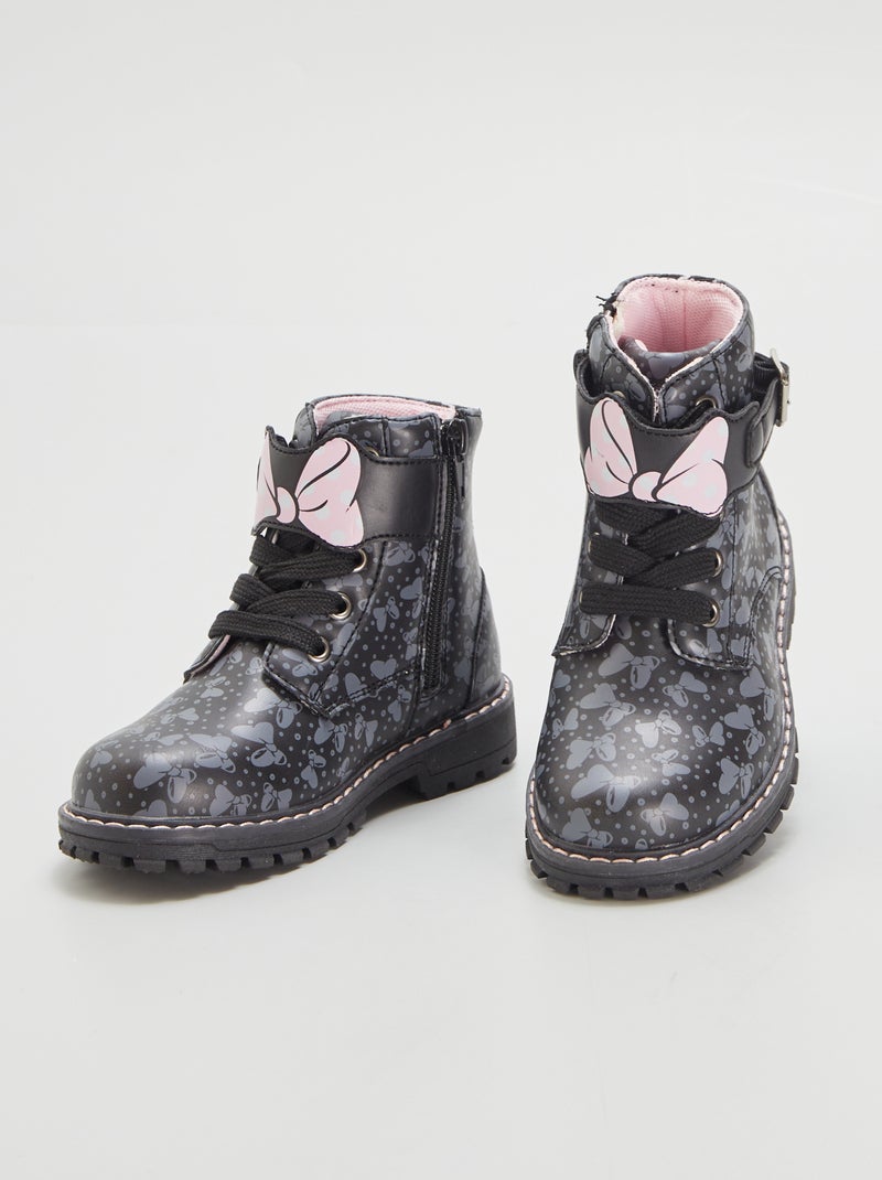 Bottines Minnie Fille Réglables Avec Fermeture éclair En Cuir Noir - Neuf Avec Emballage