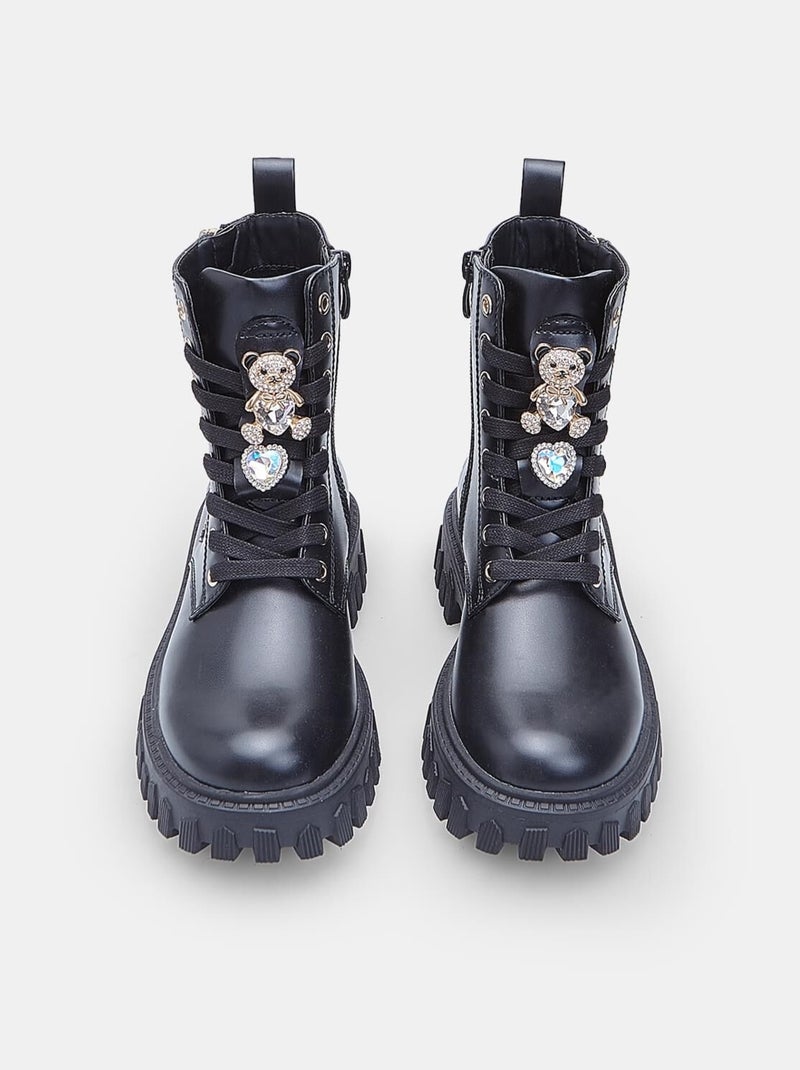 Bottines à lacets pour fille avec zip bata Noir - Kiabi