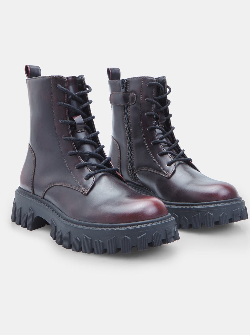 Bottines à lacets pour fille avec zip Bata Rouge - Kiabi
