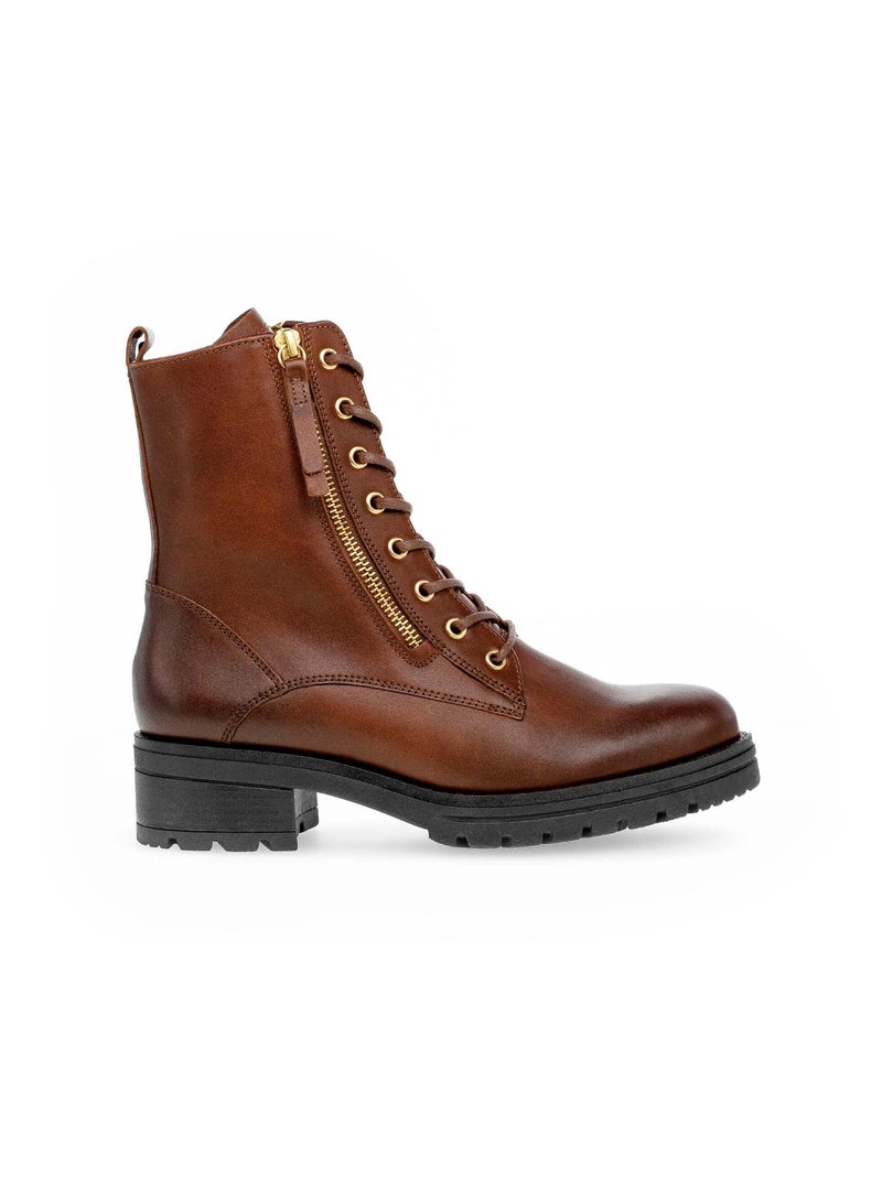 Bottines à lacets sattel en cuir lisse Gabor Marron - Kiabi