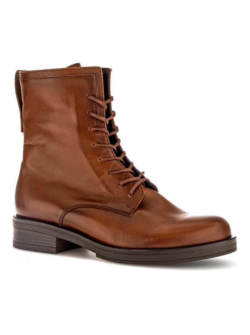 Bottines à lacets sattels en cuir lisse Gabor Marron - Kiabi