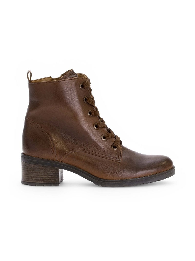 Bottines à lacets sattels en cuir lisse Gabor Marron - Kiabi