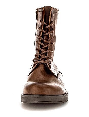 Bottines à lacets sattels en cuir lisse