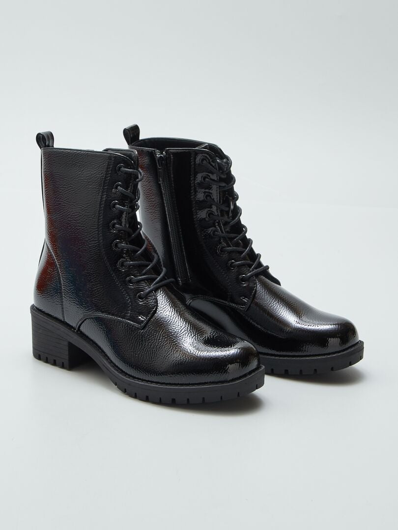 Bottines à lacets vernies Noir - Kiabi