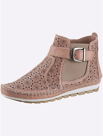 Bottines à motif ajouré avec glissière et semelle en cuir - Taille standard - Witt