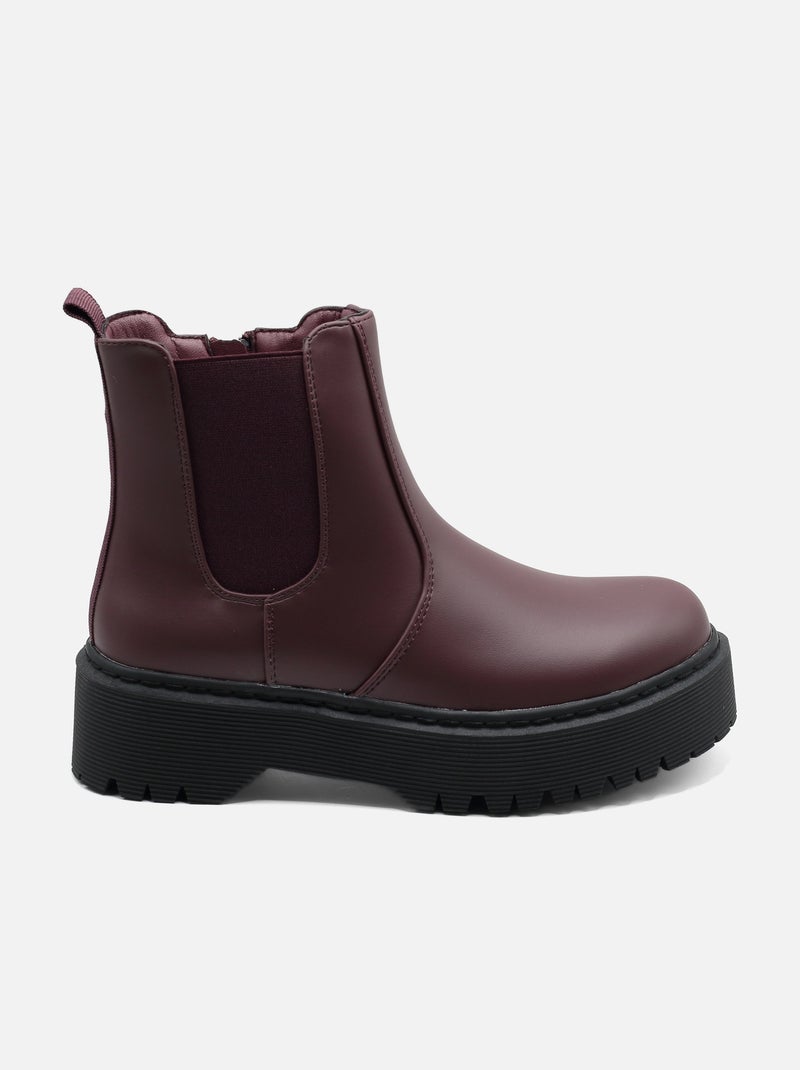 Bottines à semelles crantées - C M Bordeaux - Kiabi