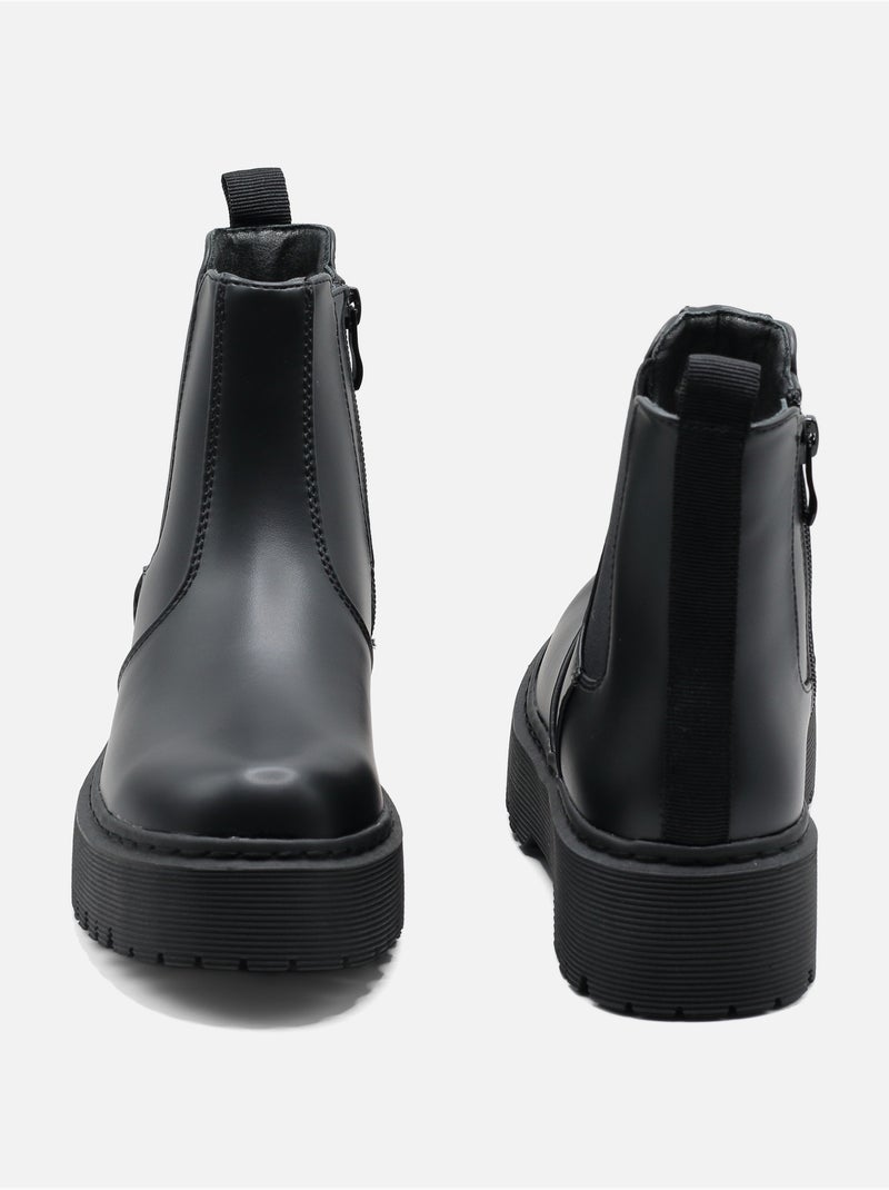 Bottines à semelles crantées Noir mat - Kiabi
