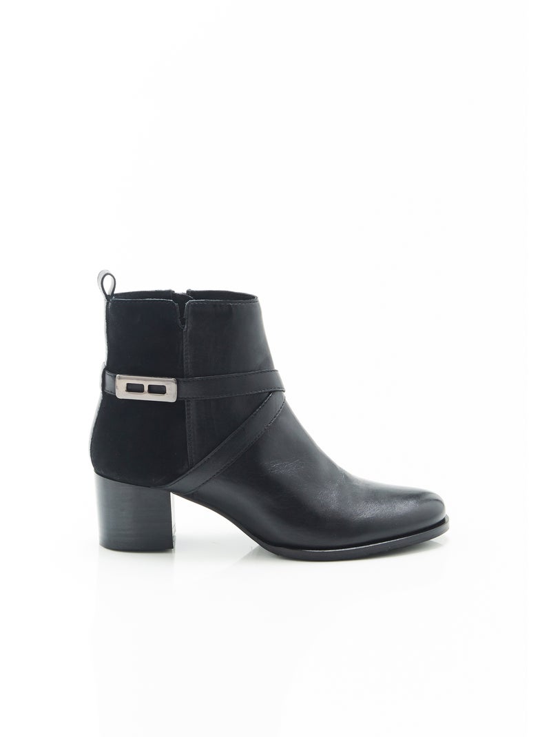 Bottines à talon bi-matières - Damart Noir - Kiabi