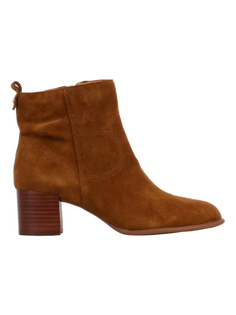 Bottines à Talon Cuir Emilie Karston Aurelie Camel - Kiabi