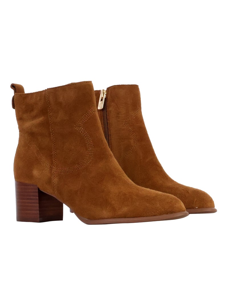Bottines à Talon Cuir Emilie Karston Aurelie Camel - Kiabi