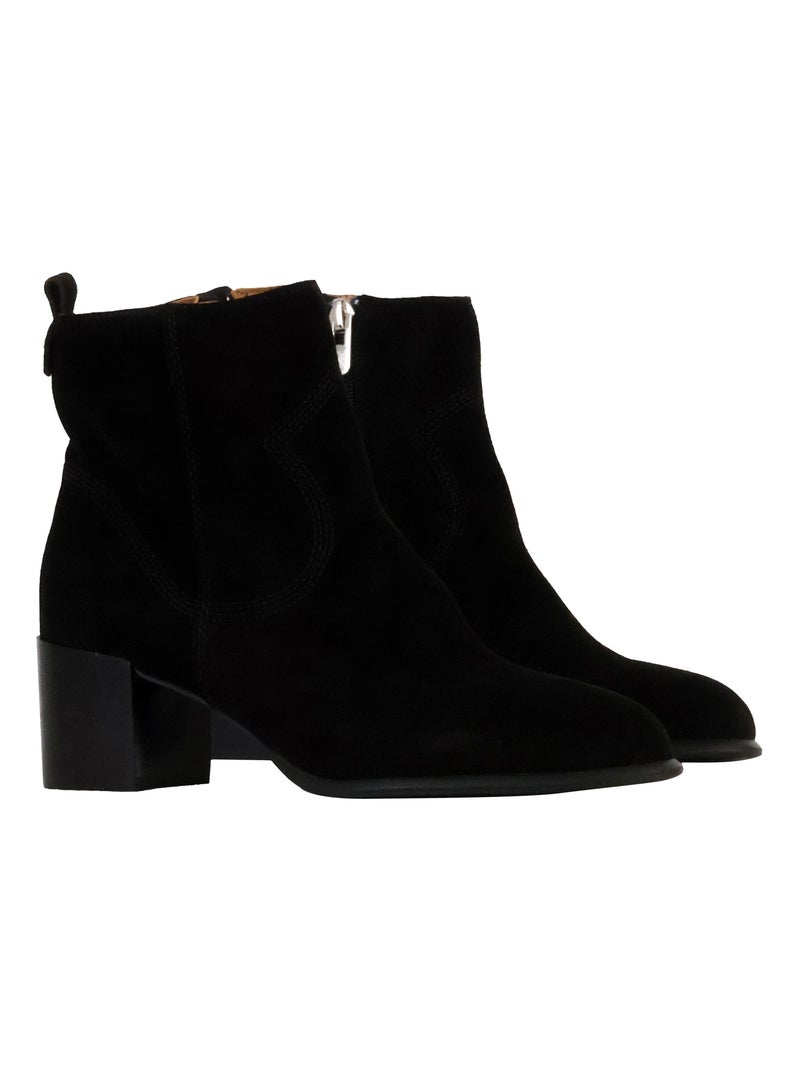 Bottines à Talon Cuir Emilie Karston Aurelie Noir - Kiabi