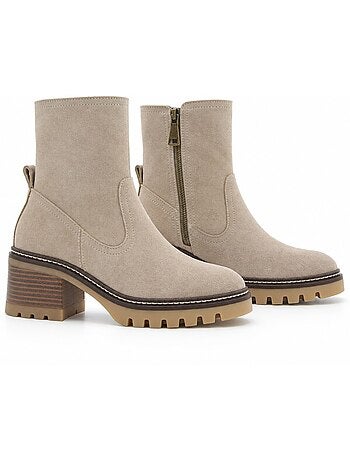 Bottines à talon cuir naturel purapiel