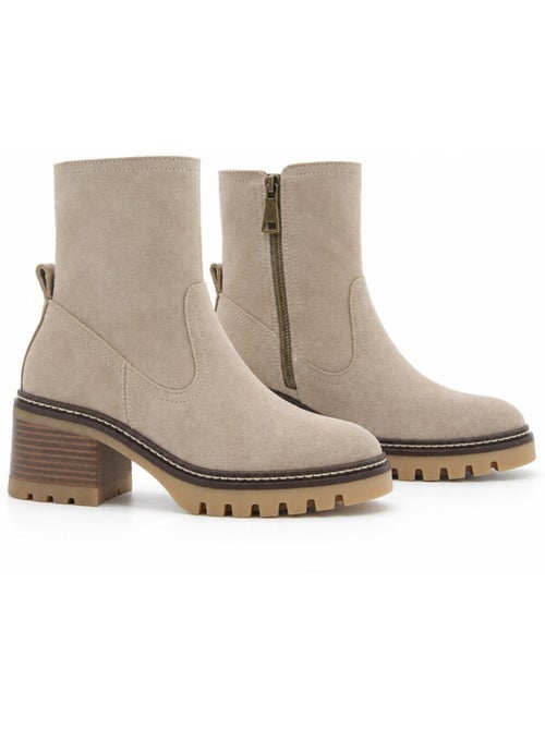 Bottines à talon cuir naturel purapiel - Kiabi