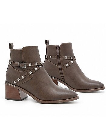 Bottines à talon cuir naturel purapiel