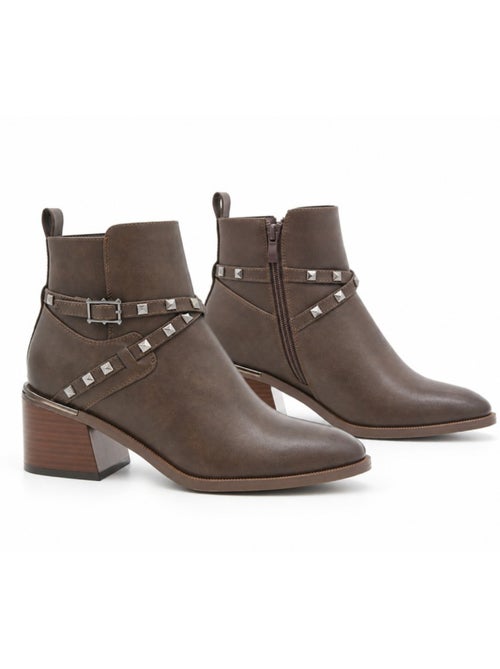 Bottines à talon cuir naturel purapiel - Kiabi