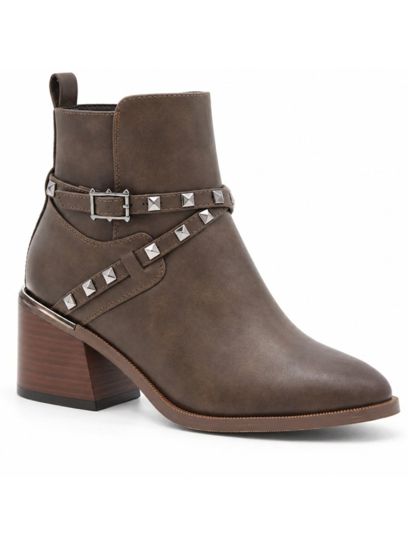 Bottines à talon cuir naturel purapiel Marron - Kiabi
