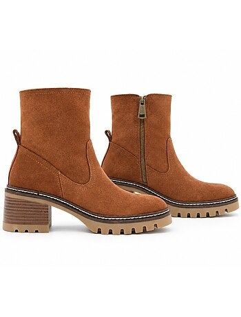 Bottines à talon cuir naturel purapiel