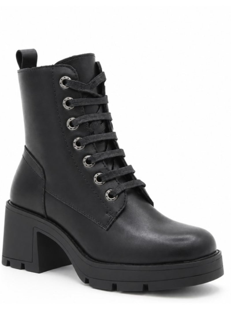 Bottines à talon cuir naturel purapiel Noir - Kiabi
