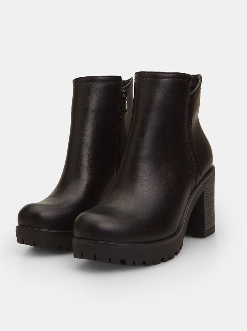 Bottines à talon large BATA Noir - Kiabi