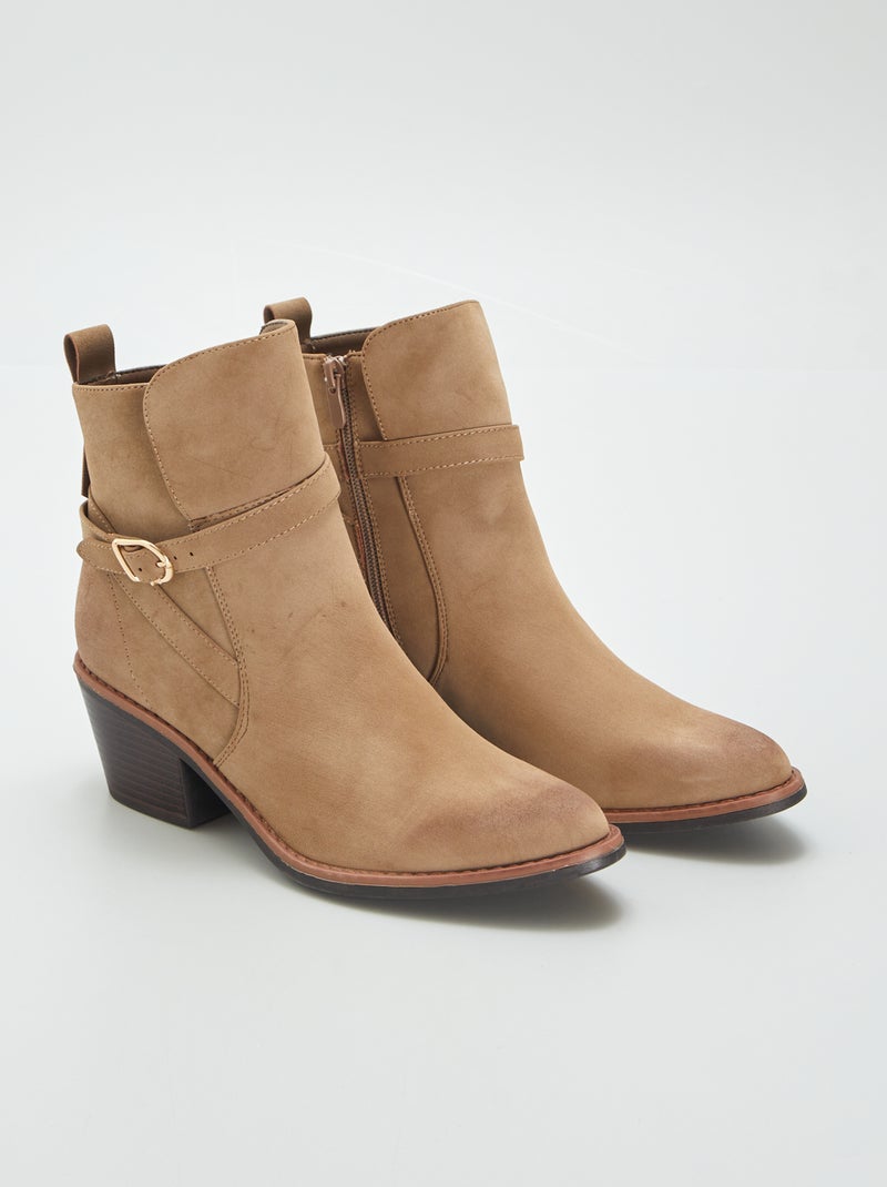 Bottines à talon type western Marron - Kiabi