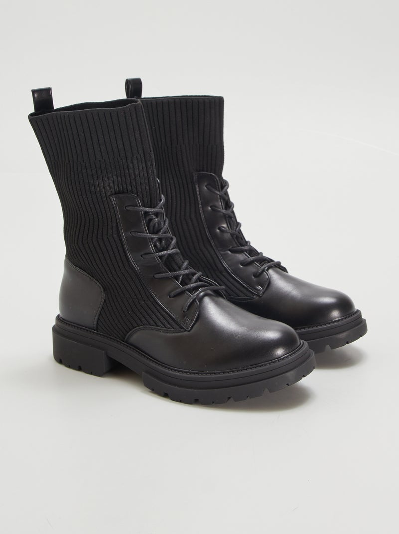 Bottines à talons avec empiècement côtelé noir - Kiabi