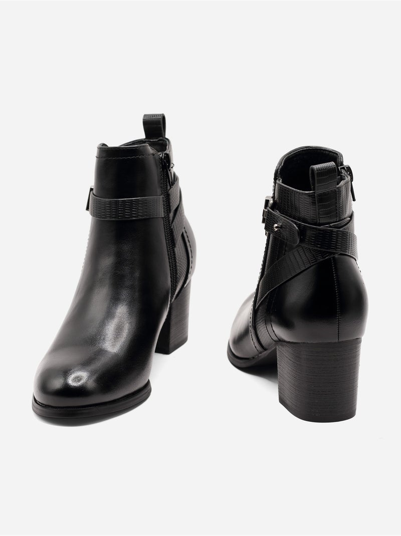 Bottines à talons carrés Noir - Kiabi