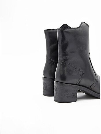 Bottines à talons en cuir noir pour femme, de la marque