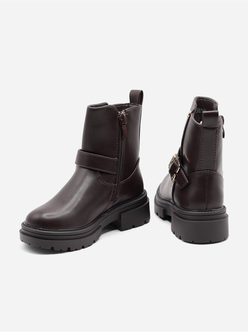 Bottines à zip Marron - Kiabi