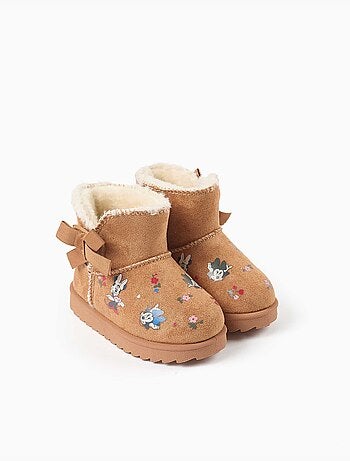 Bottines avec doublure en peluche douce synthétique et imprimés minnie