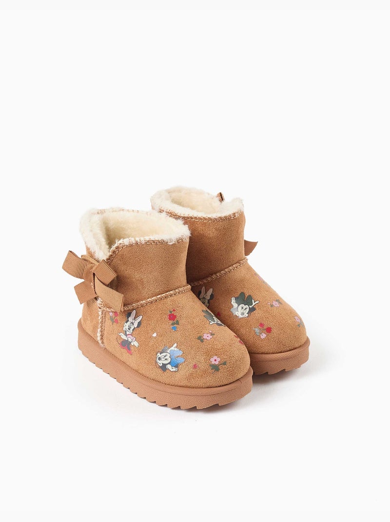 Bottines avec doublure en peluche douce synthétique et imprimés minnie Beige foncé - Kiabi