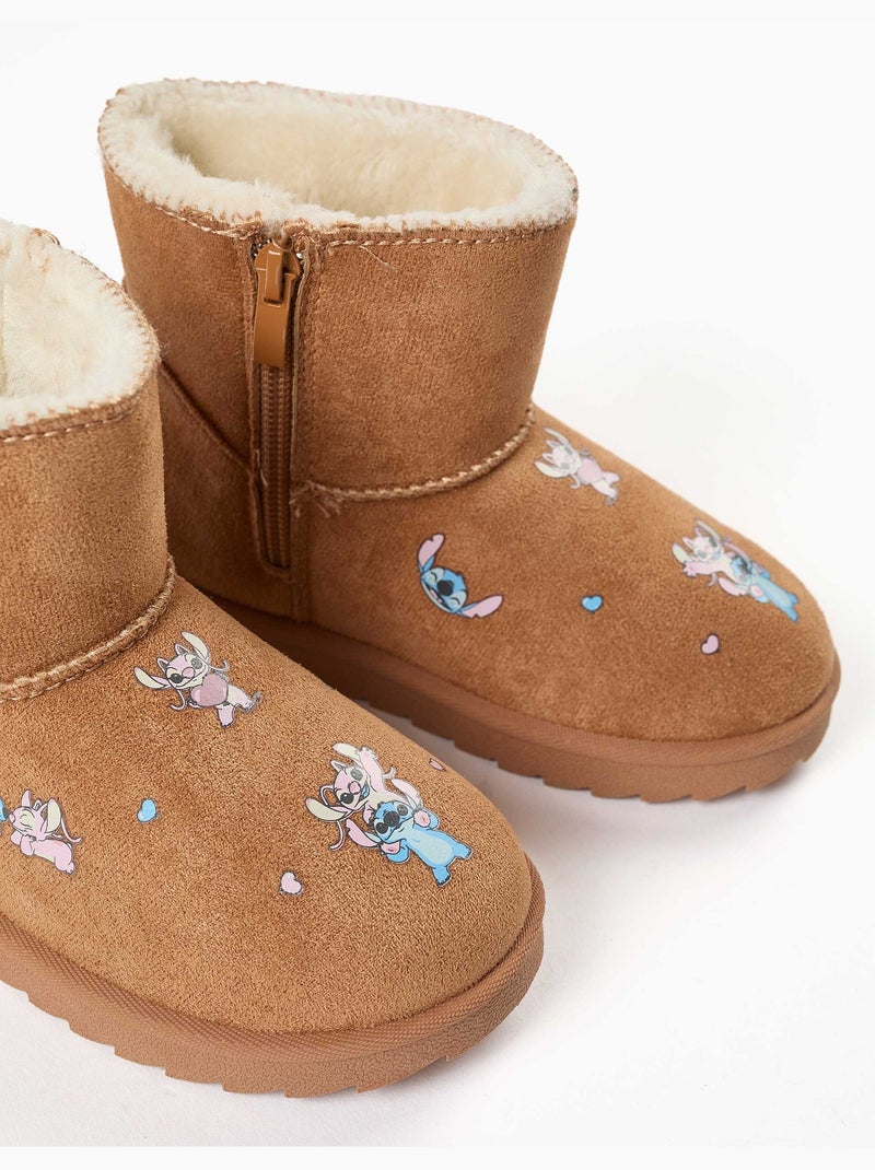 Bottines avec doublure en peluche douce synthétique et imprimés stitch Beige foncé - Kiabi