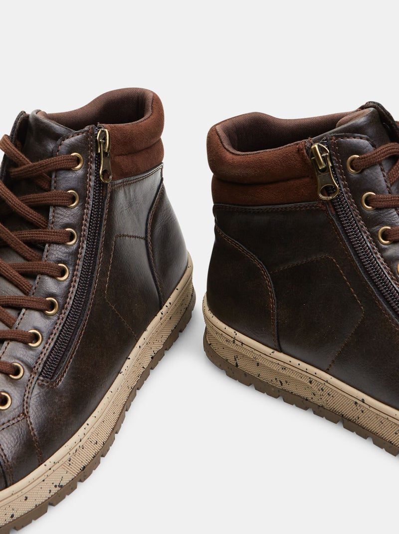 Bottines avec lacets et fermeture éclair BATA Marron - Kiabi