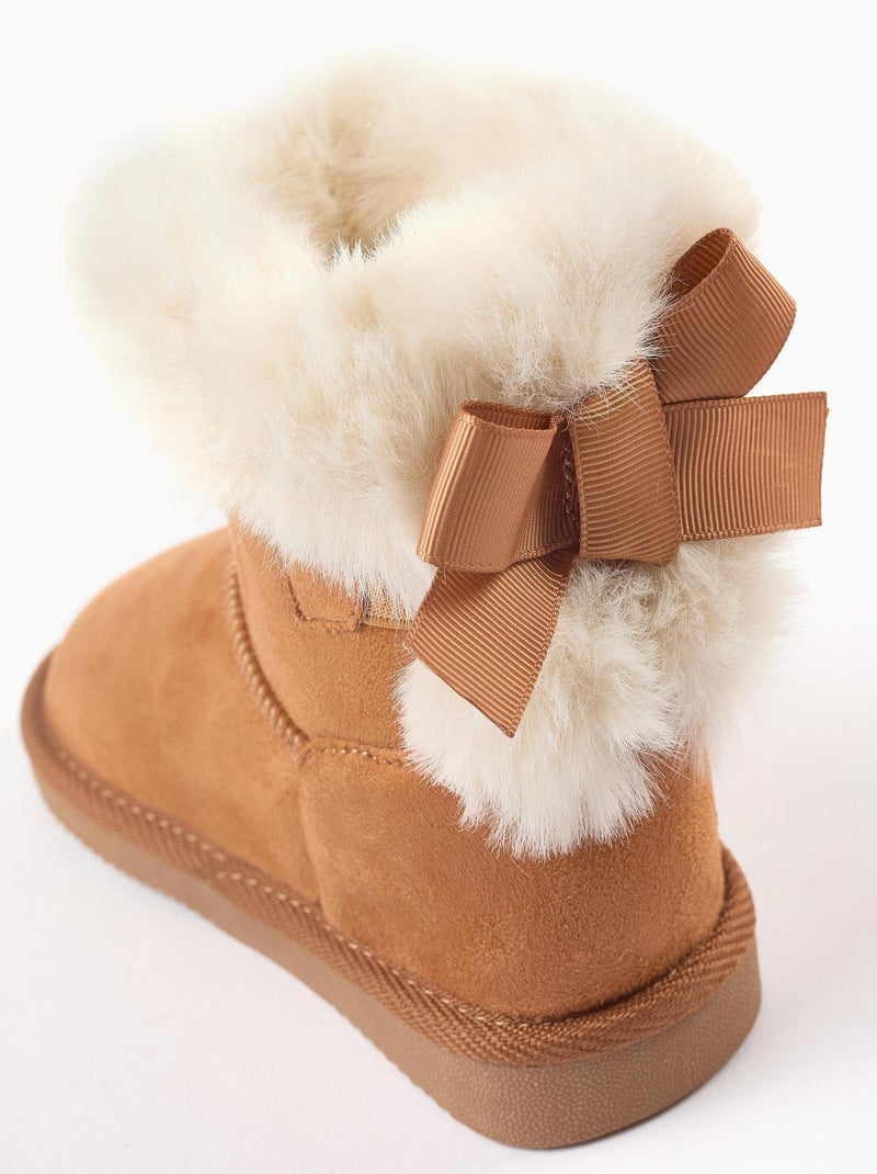 Bottines avec nœud, doublure en fausse fourrure NOËL Beige foncé - Kiabi