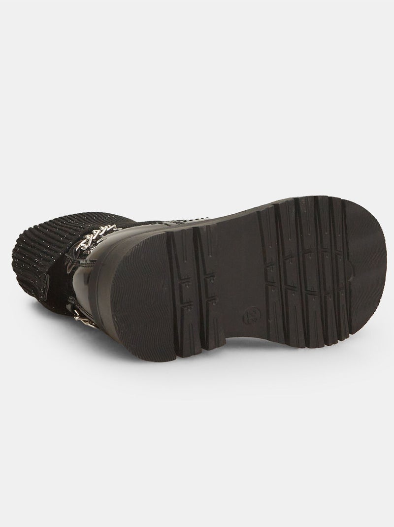 Bottines avec partie en maille et chaîne BUBBLEGUMMERS Noir - Kiabi