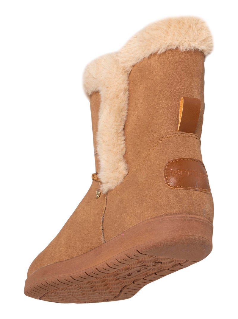 Bottines avec revers fourré, semelle mousse à mémoire de forme  Isotoner Camel - Kiabi