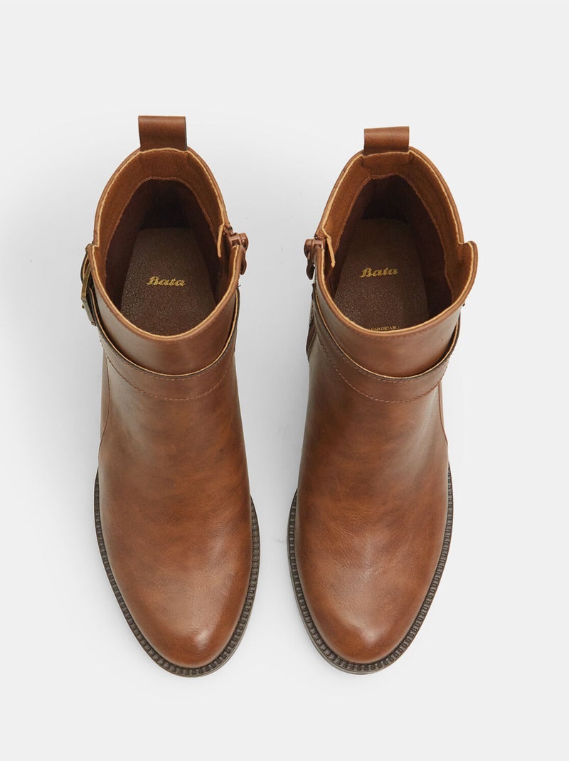 Bottines avec talon bas et sangle avec boucle BATA Marron - Kiabi