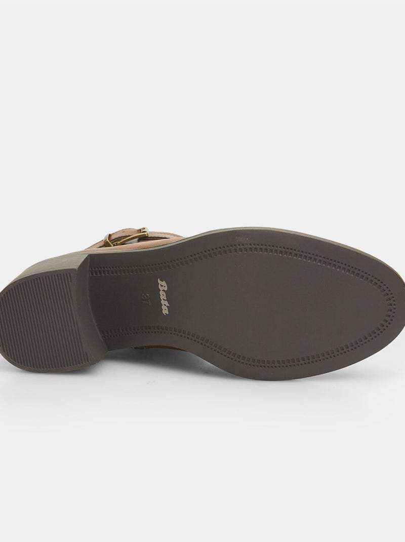 Bottines avec talon bas et sangle avec boucle BATA Marron - Kiabi