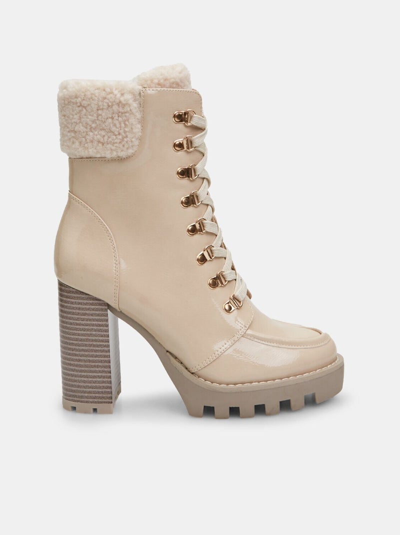 Bottines avec talon haut, insertion teddy et lacets BATA Beige - Kiabi