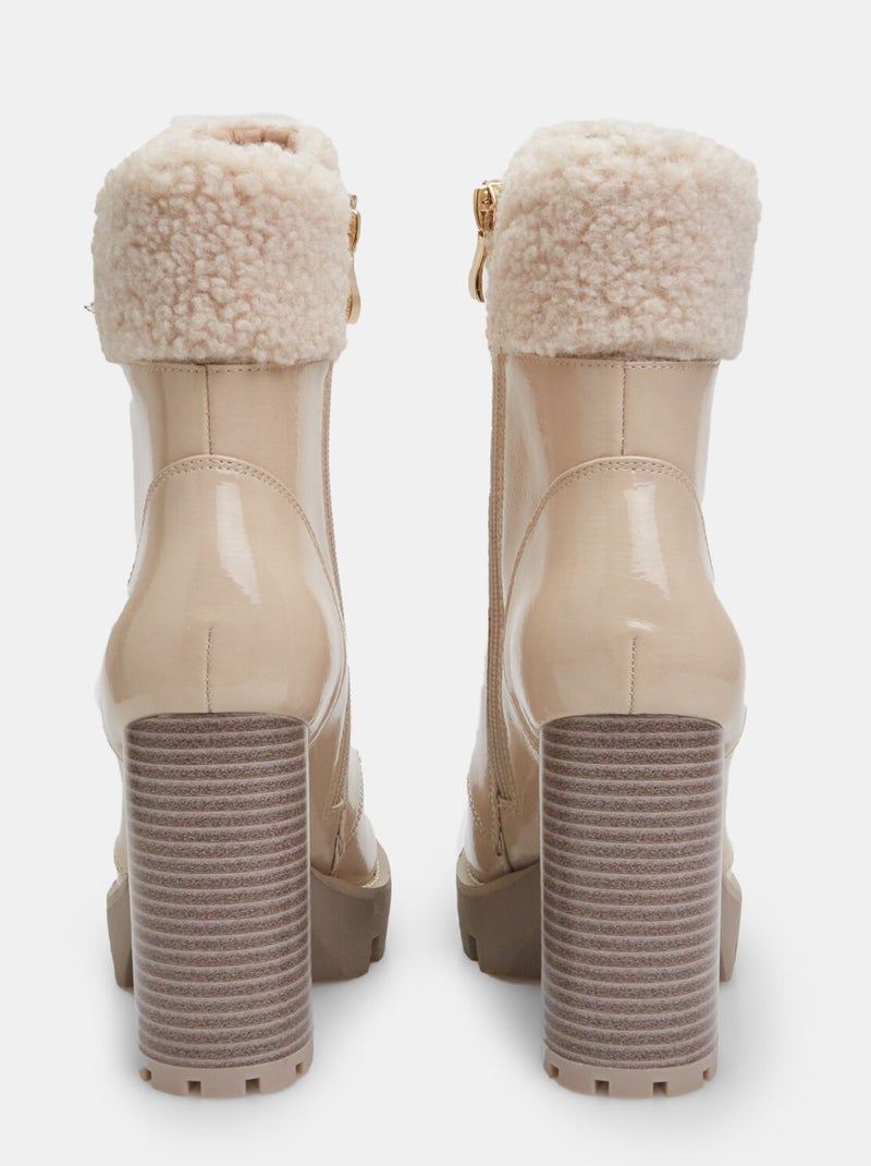 Bottines avec talon haut, insertion teddy et lacets BATA Beige - Kiabi