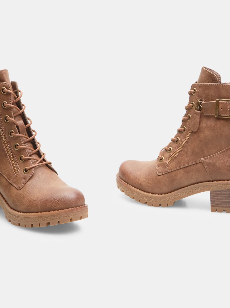 Bottines avec zip latérale et boucles BATA Taupe - Kiabi