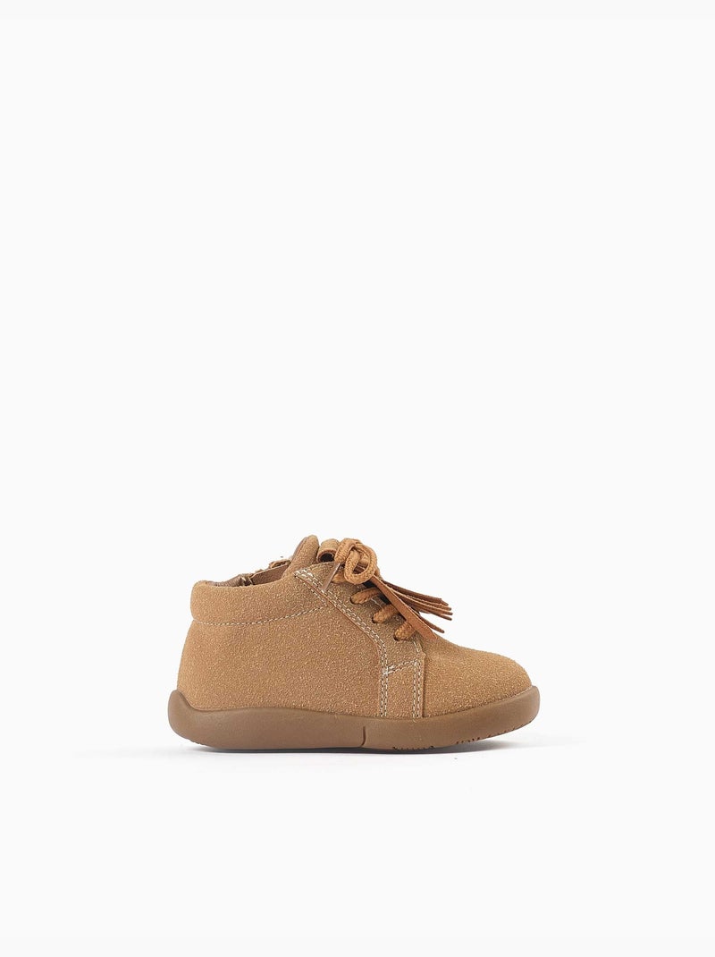 Bottines barefoot à lacets et franges Marron - Kiabi