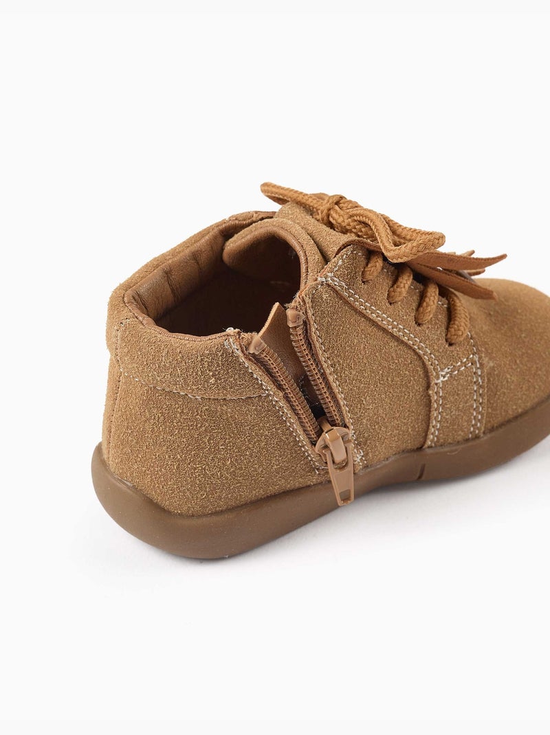Bottines barefoot à lacets et franges Marron - Kiabi